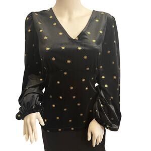 Loft Black and Gold Metallic Women's Velvet Shirt Blouse Size XL